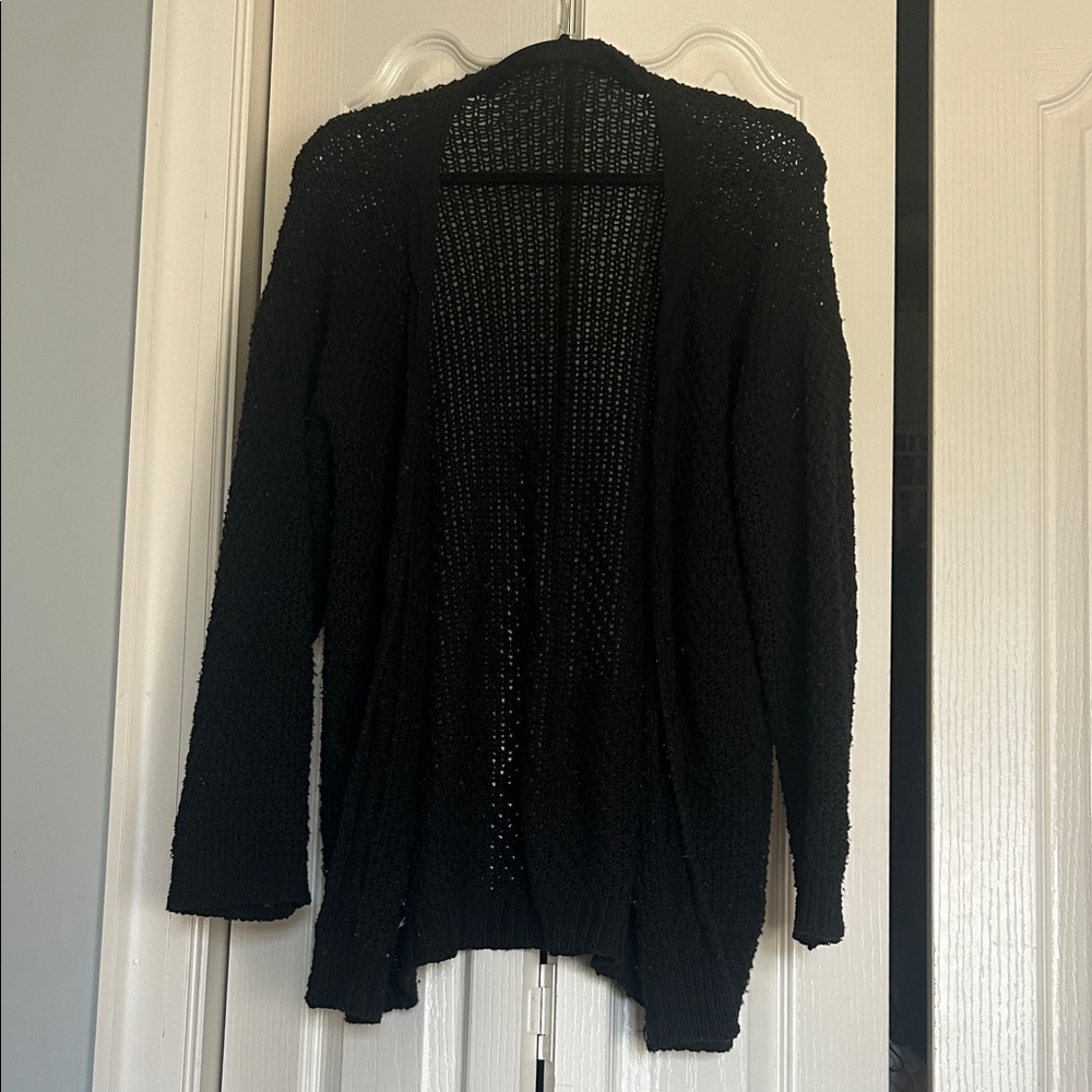 Women's Black Open-Front Cardigan Sweater with Pockets